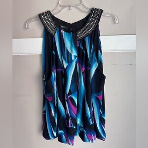 Alfani Women's Top with Beaded Collar - Blue and Purple Size 2X